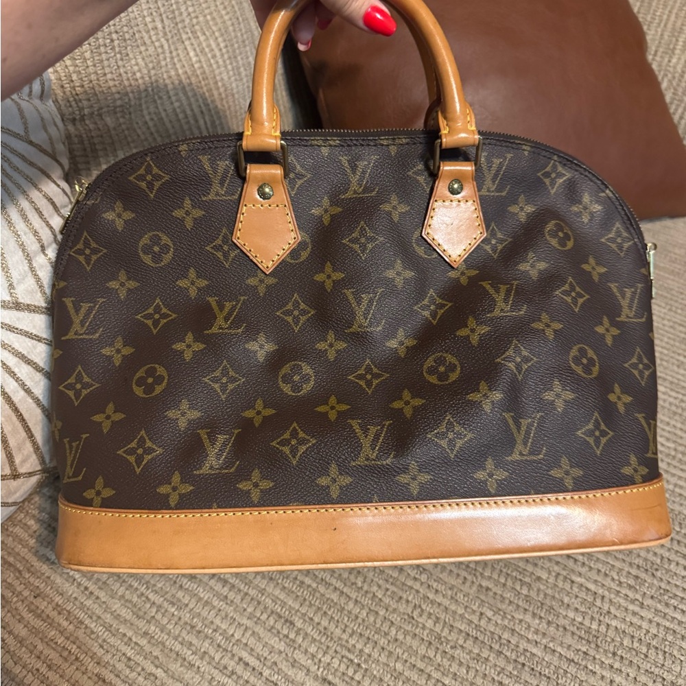 Louis Vuitton Brown Tan Satchel with Monogram Canvas